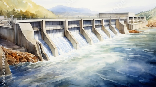 The image shows a hydroelectric dam which is a large structure built to generate electricity from the energy of flowing water.