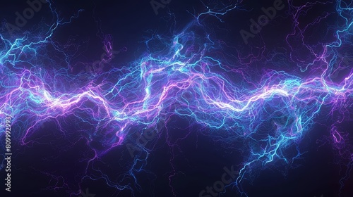   A blue-purple background with bright lighting in its center, overlapped by a black background bearing similar blue-purple lightning