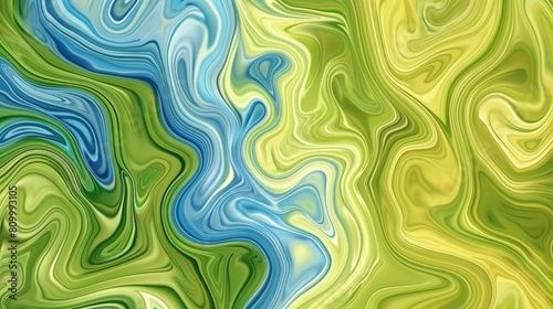  A green, blue, and yellow background with a swirly design at the bottom