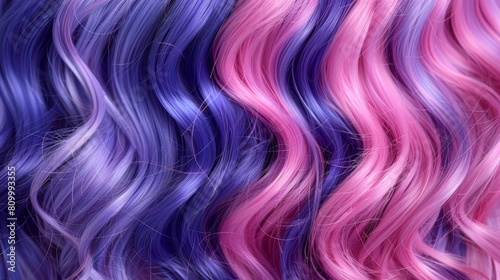  A tight shot of multihued hair adorned with pink, blue, and purple streaks atop it