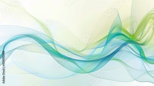  A blue-green abstract wave on a white backdrop, featuring a gentle swirl of light green and light blue on its left side