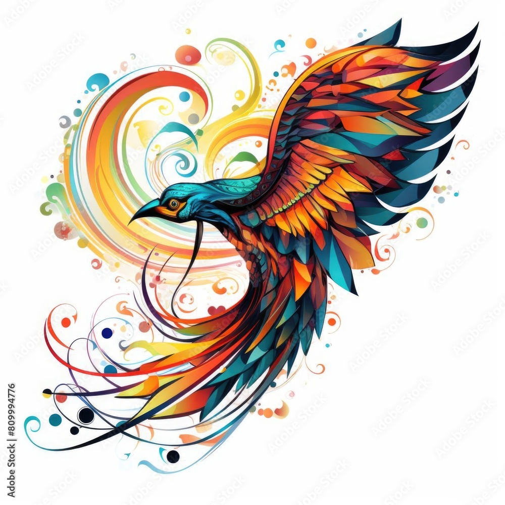Obraz premium Design a di-cut PNG image of a stylized, colorful kite, symbolizing freedom and leisure Employ a digital illustration approach to showcase its intricate patterns and flowing tail