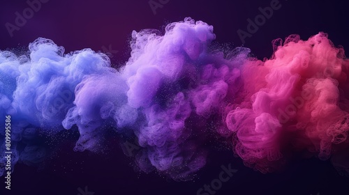   A collection of distinctly colored smoke orbs hover against a gradient backdrop of purple and pink, contrasted by a black base photo