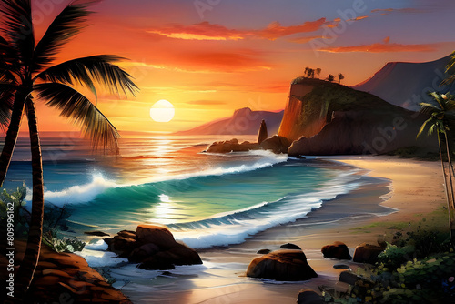 Sunset serenade, coconut trees dancing at dusk