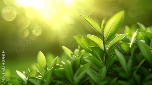   A tight shot of a green leafy plant with sunlight filtering through its opposite side