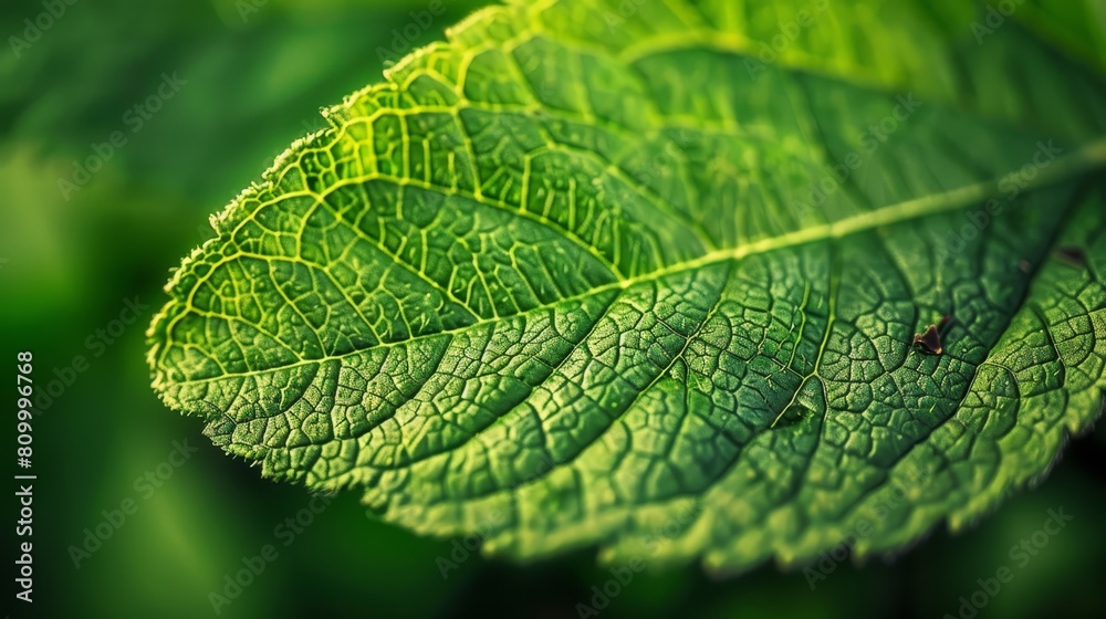 A tight shot of a green leaf with a bug on its dorsal side against a softly blurred background A tight shot of a green leaf with a bug on its dorsal side against a softly blurred background