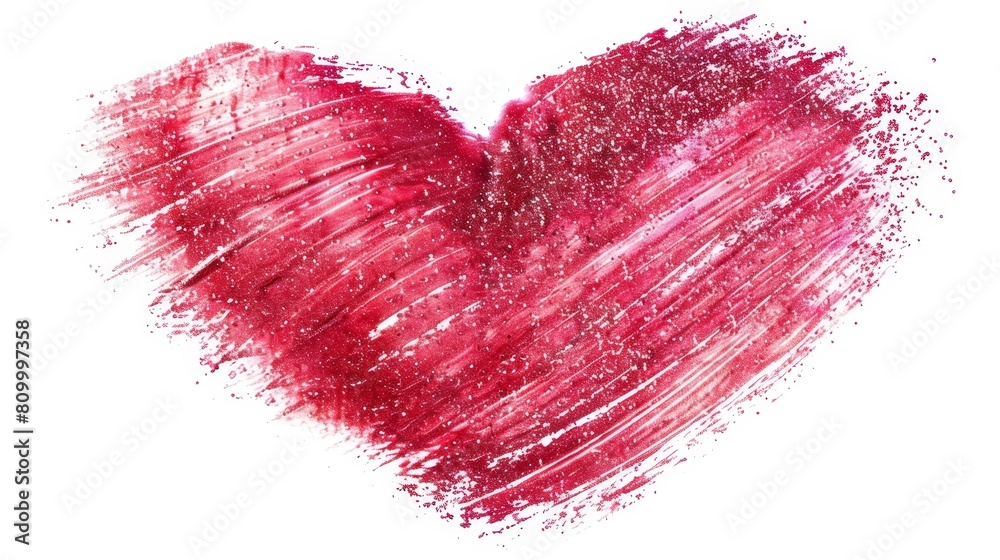 A red heart, drawn as a brush stroke, on a white background with text or insertion point for an image A red heart, drawn as a brush stroke, on a white background with text or insertion point for an image