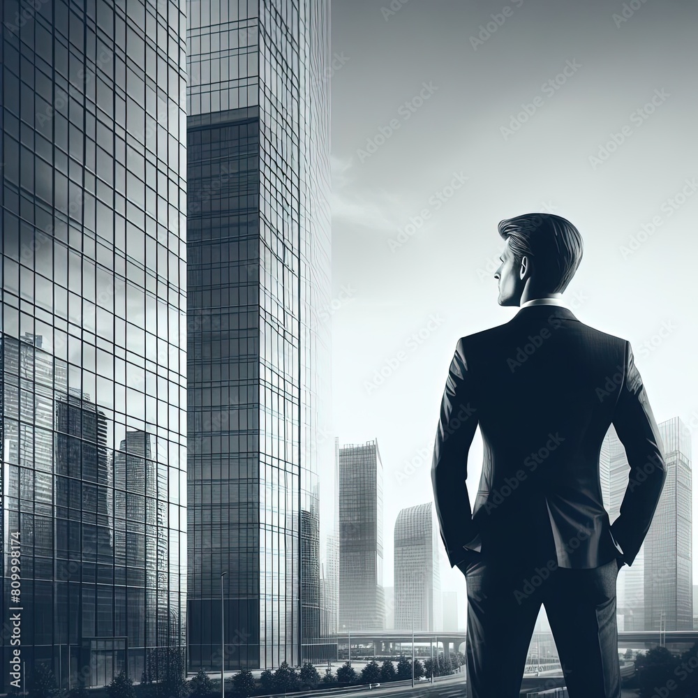 A man turns his back to look at a building A man turns his back to look at a building