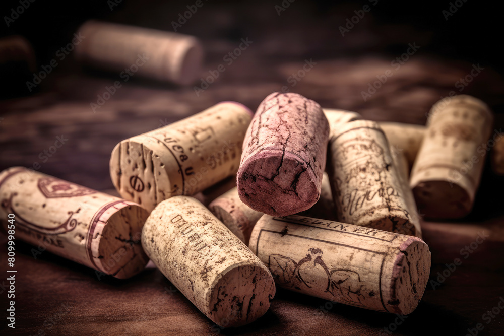 generated illustration many of used wine corks on wood table