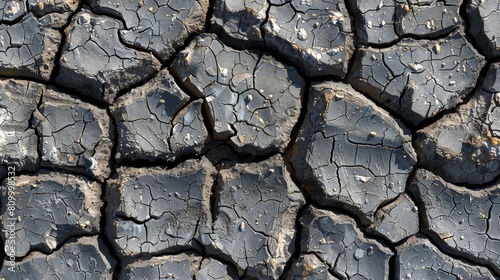   A tight shot of a cracked dirt field  displaying intricate patterns Dirt covers the ground  accumulating in the middle where numerous patches form