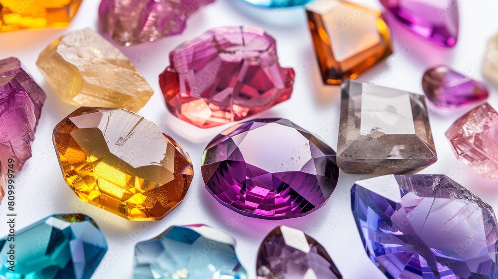 Fototapeta premium Gemstones in contrast with light backgrounds generative ai