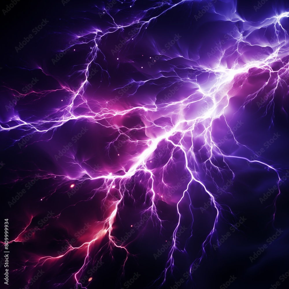 Dramatic Violet and Magenta Lightning Bolts Illuminate the Stormy Sky