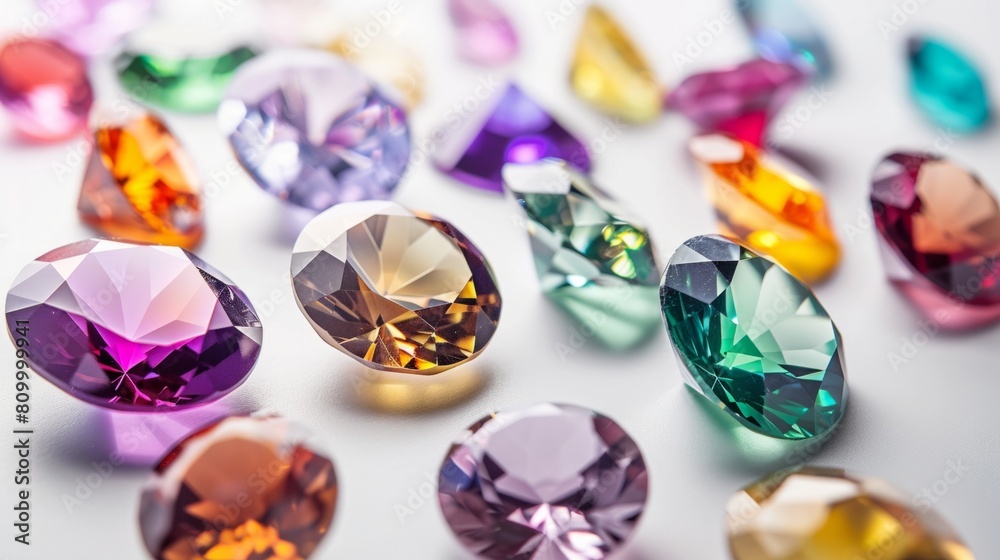 Gemstones in contrast with light backgrounds generative ai