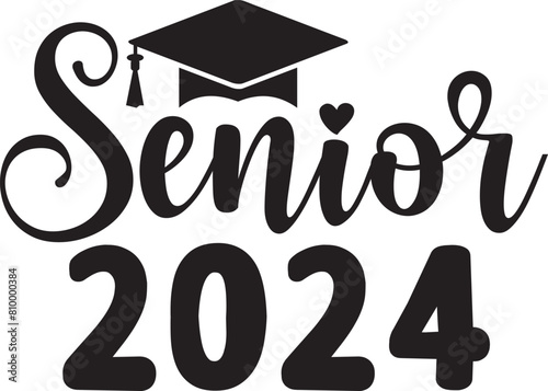 Graduation senior 2024 typography clip art design on plain white transparent isolated background for card, shirt, hoodie, sweatshirt, apparel, tag, mug, icon, poster or badge