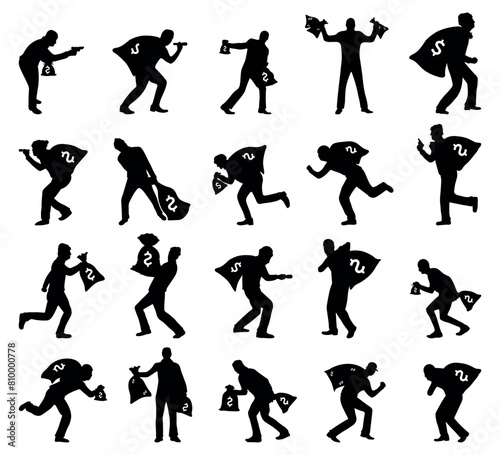 Set of illustrations of robber silhouettes