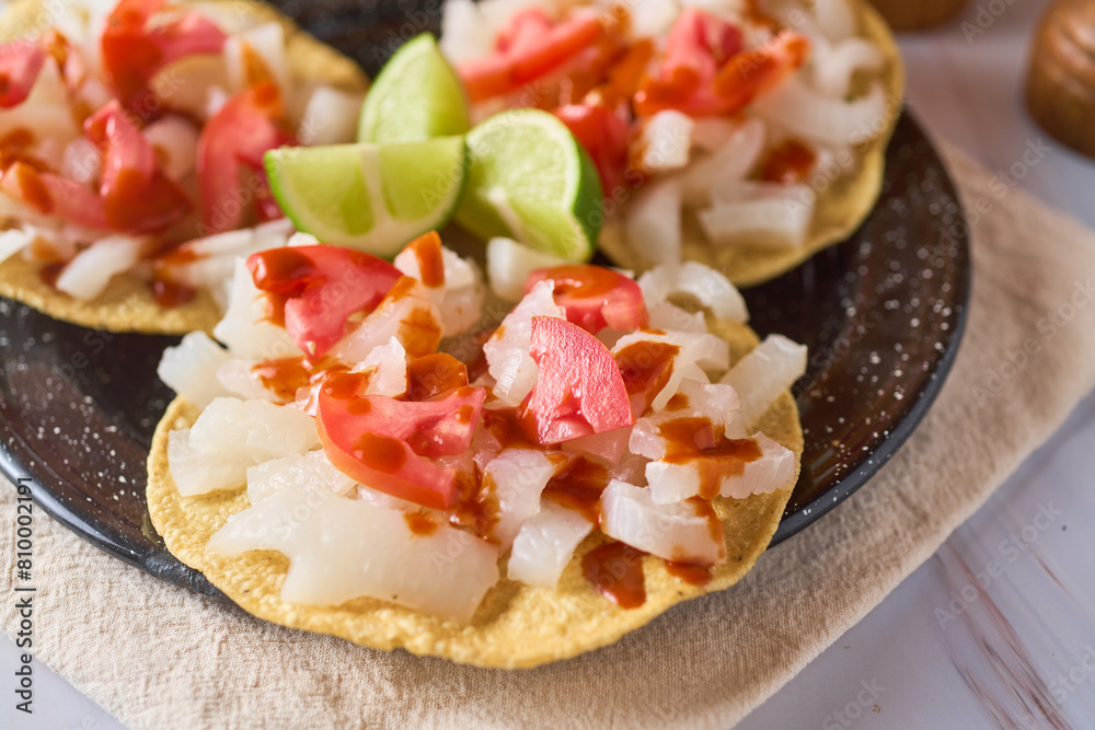 Authentic cueritos toast from mexico with vegetables Authentic cueritos toast from mexico with vegetables
