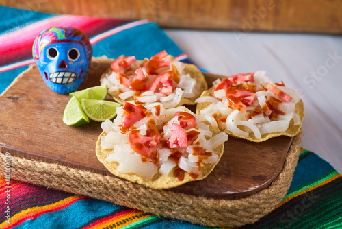 Mexican food, called cueritos toast, made with pork skin photo