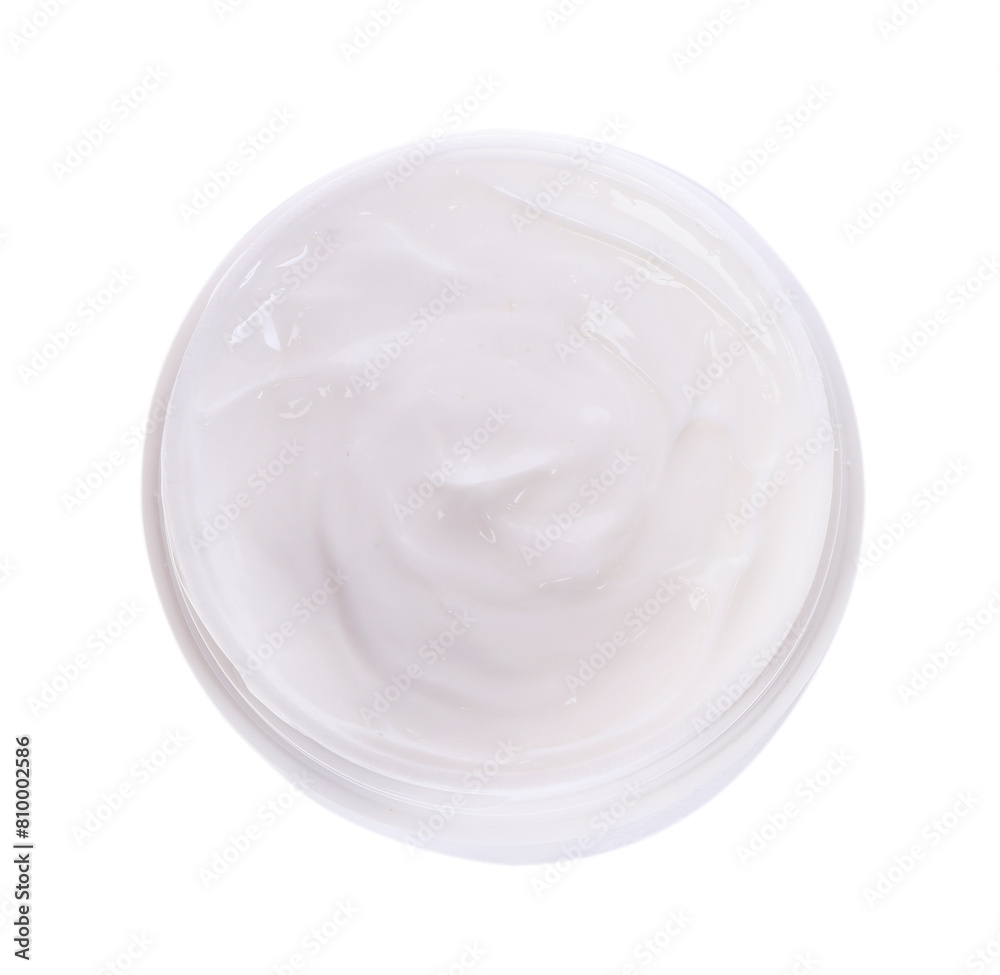 Jar of body care cream isolated on white, top view Jar of body care cream isolated on white, top view
