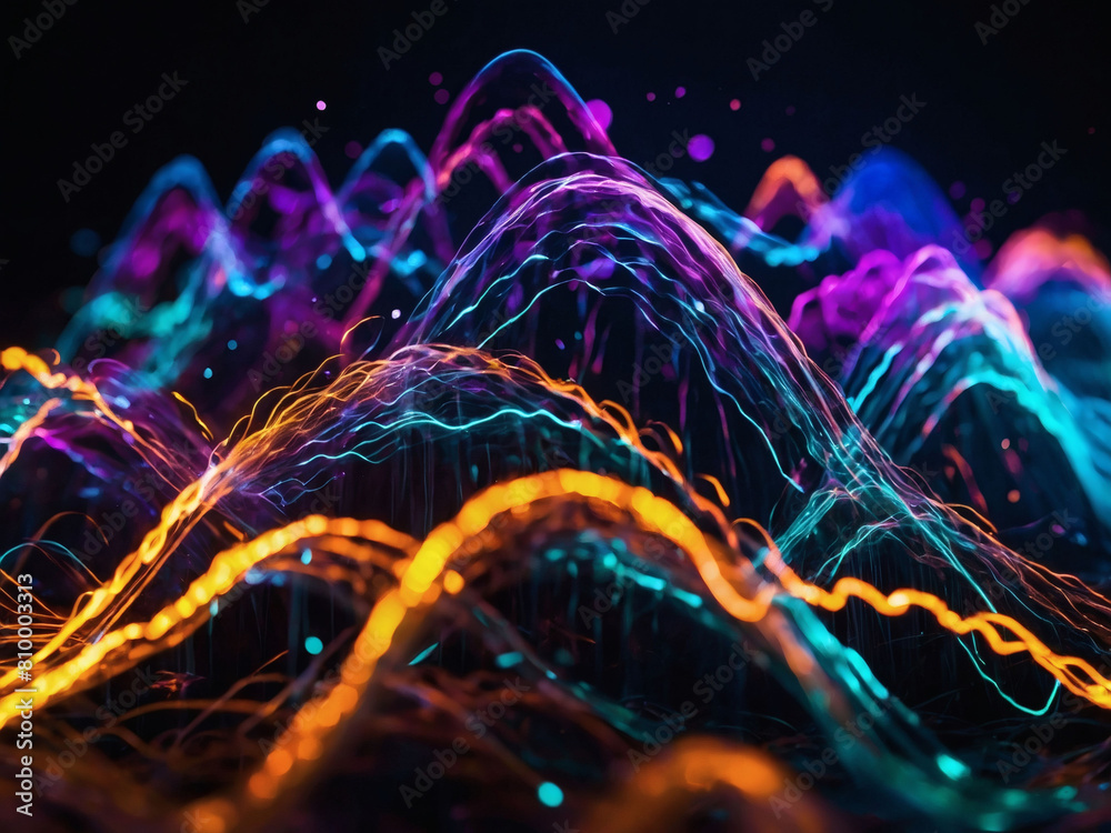 Electrifying Soundscapes, Abstract Background with Neon Equalizer and Vibrant Waves