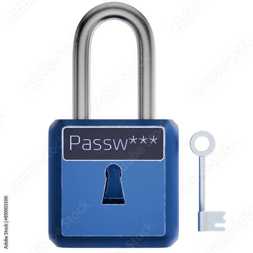 Data encryption. Padlock and key. Data protection concept. VPN concept. Password strength. 3D render.