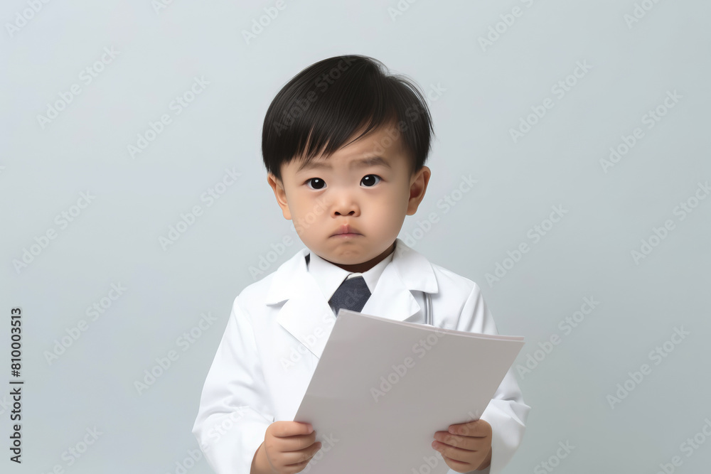 generated illustration Young asian boy pretend to be a doctor holding document generated illustration Young asian boy pretend to be a doctor holding document
