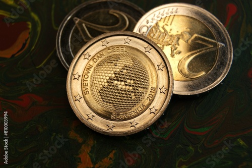Circulating commemorative coin Slovenian 2 euro 2018 World Bee Day. 