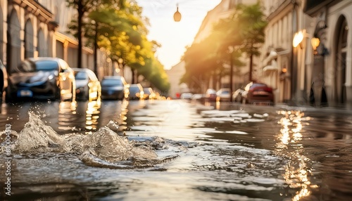 Water flooding a city street