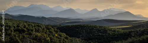 silhouette of the Sierra Nevada National Park from Toya castle, Jaén province, Andalusia, Spain photo