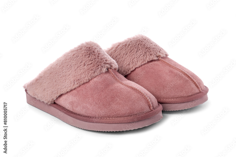 Pair of pink soft slippers isolated on white Pair of pink soft slippers isolated on white