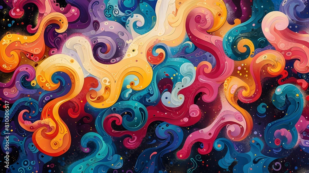A colorful painting with a lot of swirls and splatters. The colors are bright and vibrant, and the overall mood is energetic and playful A colorful painting with a lot of swirls and splatters. The colors are bright and vibrant, and the overall mood is energetic and playful