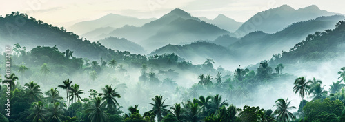 A panoramic view of the jungle mountains with mist in Kailoang, Thailand.A panoramic view of the jungle mountains with mist in Kailoang, Thailand. photo