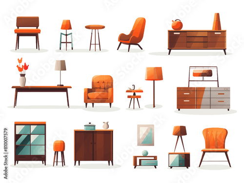 Set bundle of modern colorful home decoration for living room furniture illustration