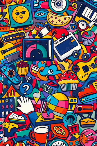 A colorful illustration of many different objects.