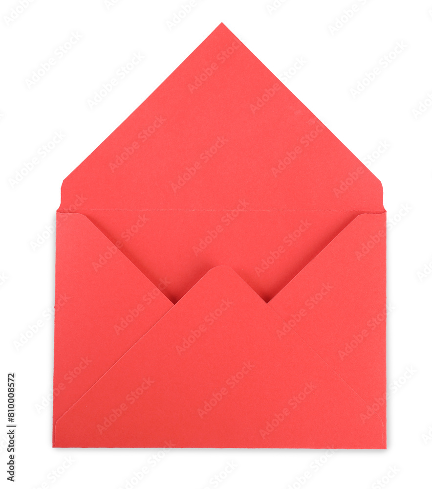 Open red letter envelope isolated on white, top view Open red letter envelope isolated on white, top view