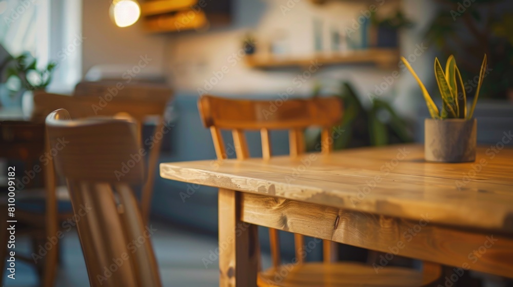 A wooden table with a potted plant, suitable for home decor A wooden table with a potted plant, suitable for home decor