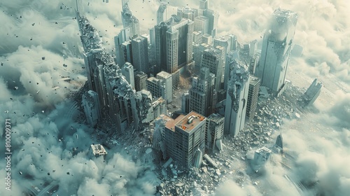 Visualization of a city with collapsed buildings due to frequent earthquakes caused by fracking photo