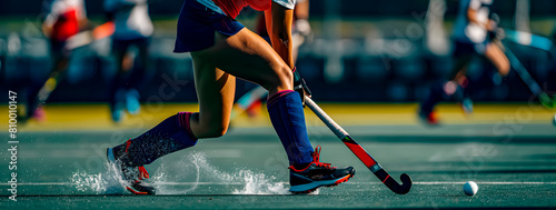 A female field hockey player controlling the ball