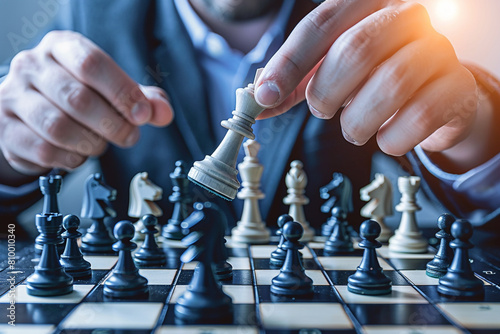 Strategic focus on a chess game, symbolizing the tactical planning and foresight required in corporate leadership 
