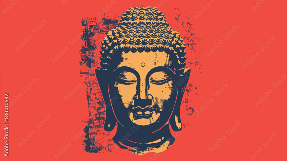 Head of the Buddha Statue on red background Vector style