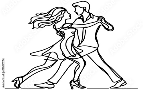 continuous one line drawing of man and woman in classical dancing pose, Dancing couple. A man and a woman perform a ballroom dance