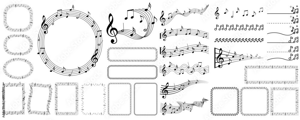 set of music note frame and line divider