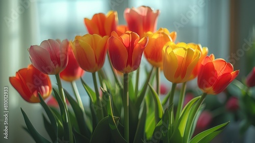 Vibrant tulips basking in sunlight #810012933