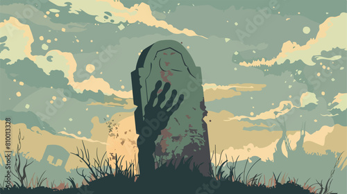 Illustration of gravestone with Zombie Hand business photo