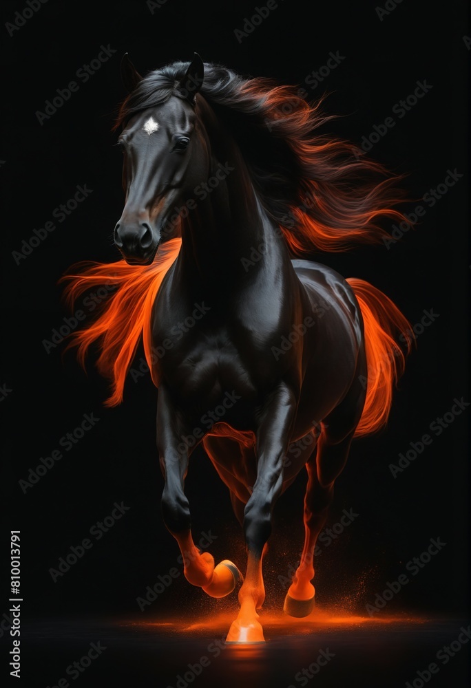 Black horse. Digital art. Decoration, images to print as a picture for wall decoration. Black horse. Digital art. Decoration, images to print as a picture for wall decoration.