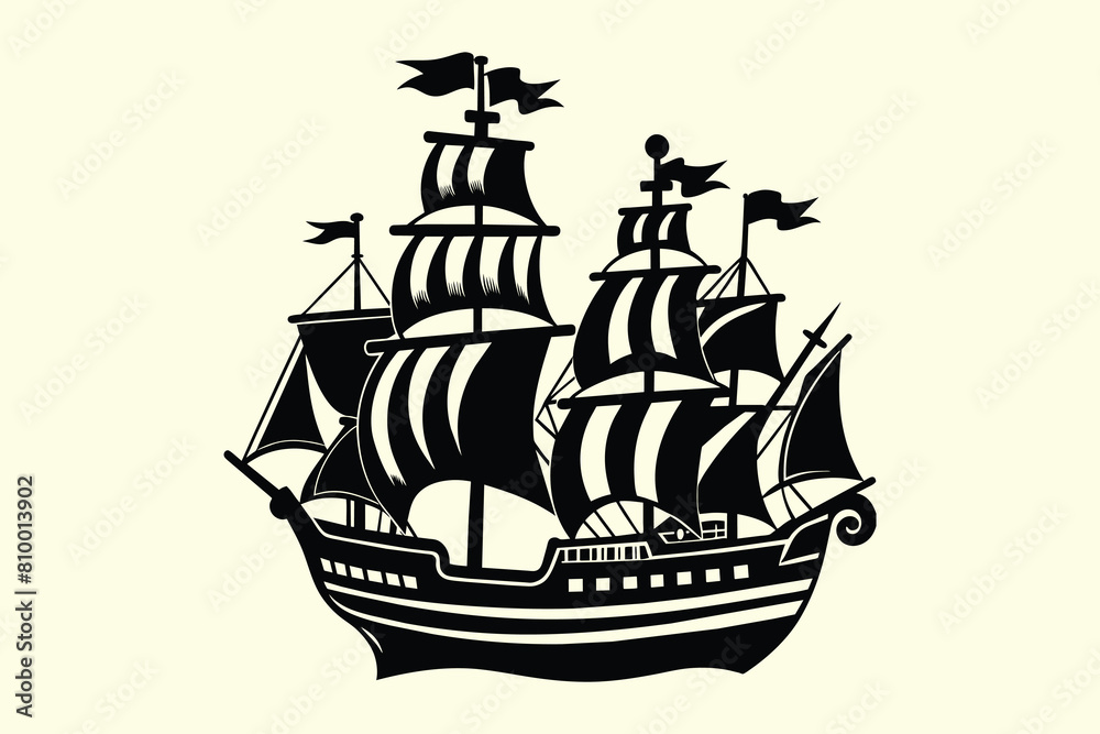 Pirate Ship vector illustration silhouette.