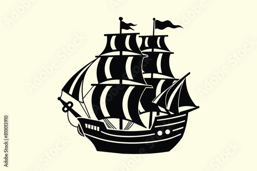 Pirate Ship vector illustration silhouette.