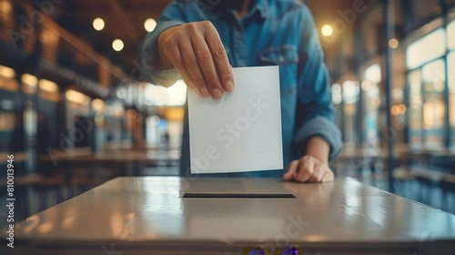 Detailed image of a hand voting on election day, ballot focused in ultra-high definition HDR photo
