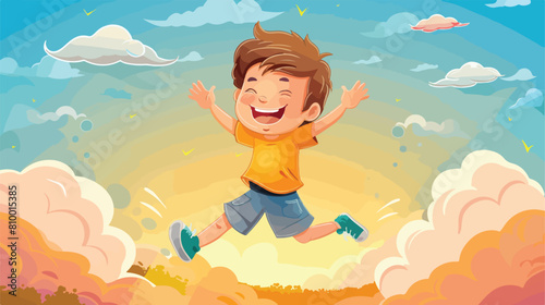 Kid boy happy jumping high in air Vector style
