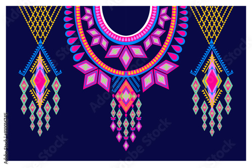 Geometric ethnic neck embroidery, boho  folk vintage style for collar decoration.