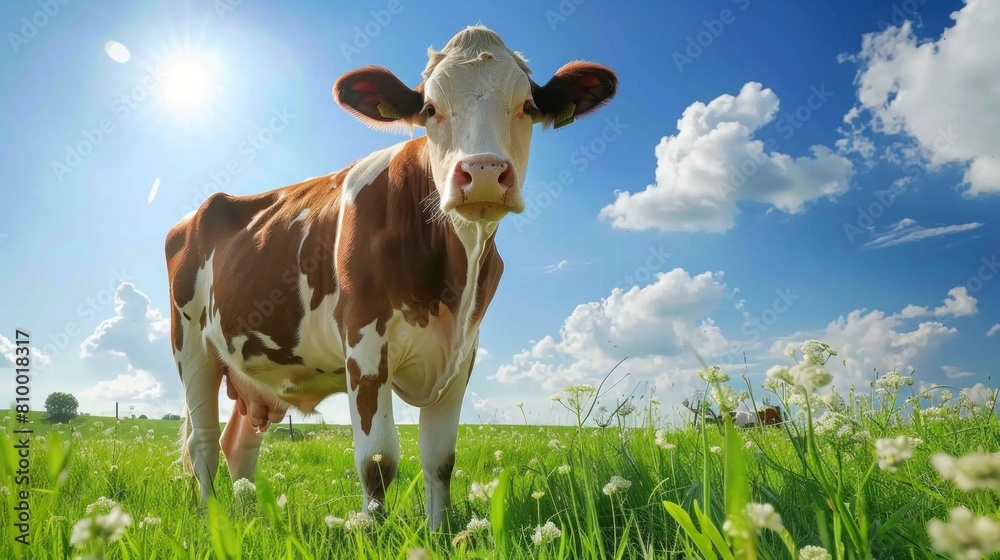 cow in a beautiful meadow with the sun in the background in spring in high resolution and high quality. concept animals, landscape, nature cow in a beautiful meadow with the sun in the background in spring in high resolution and high quality. concept animals, landscape, nature